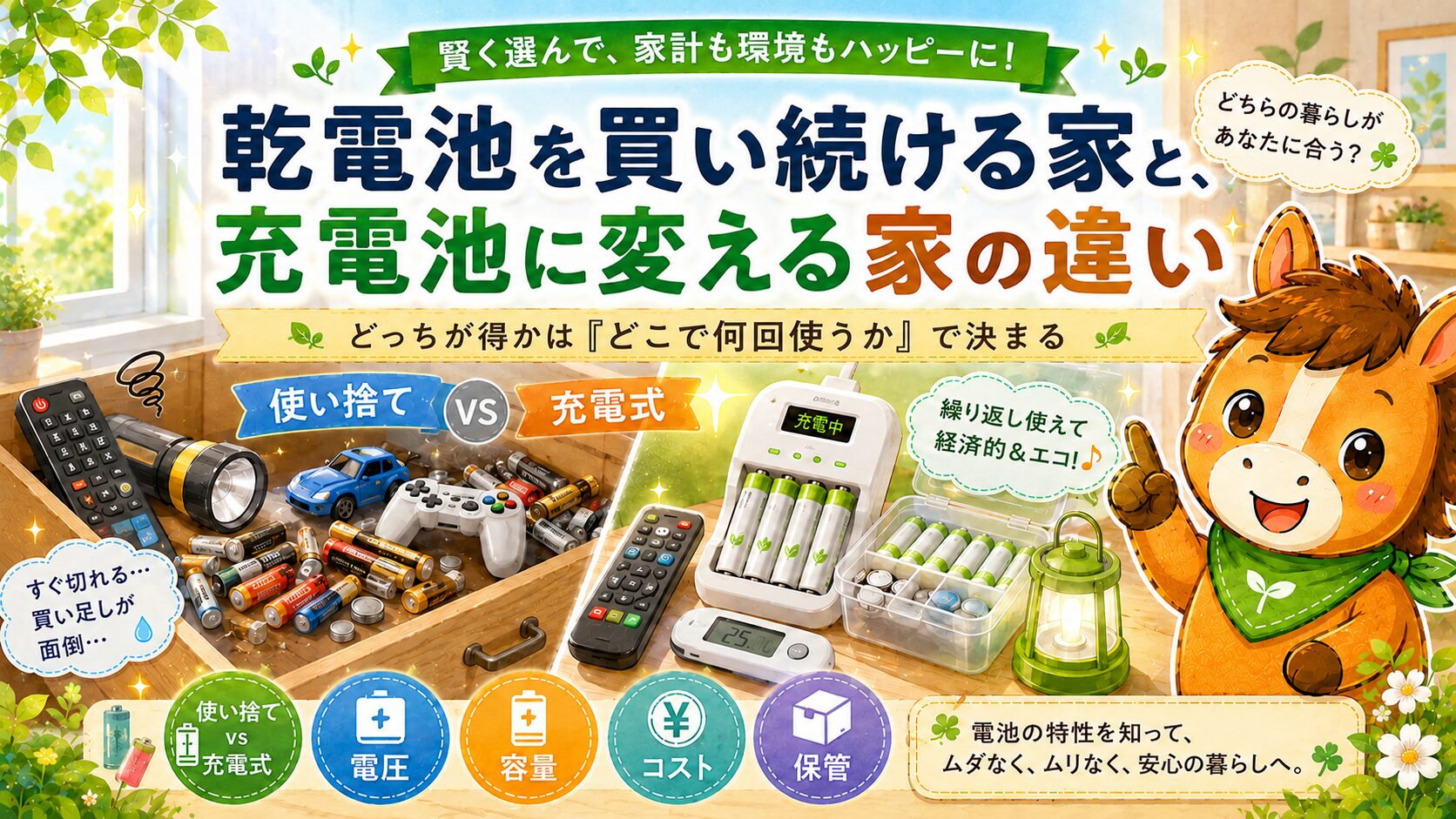 乾電池を買い続ける家と、充電池に変える家の違い。どっちが得かは「どこで何回使うか」で決まる