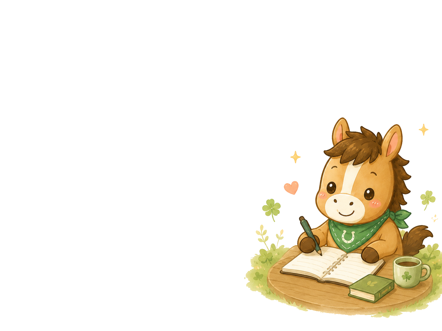 ノートを書く黒酢牧場の馬キャラクター
